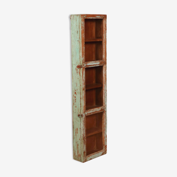 Old original Burmese teak wall display case with green patina