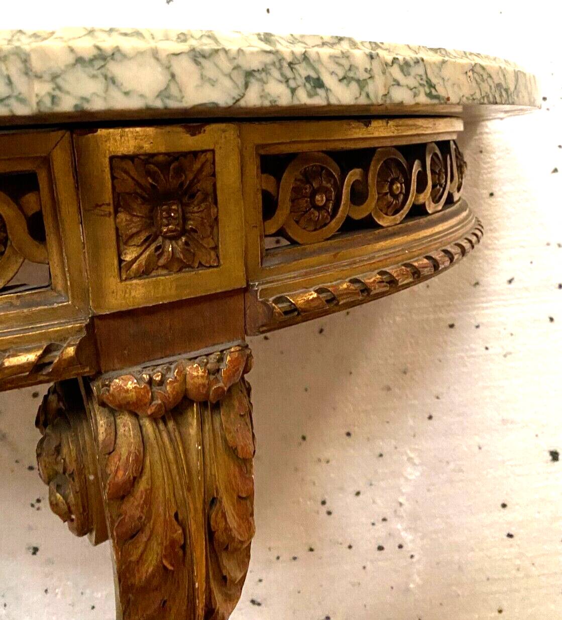 Louis XVI style console in gilded wood 20th century Veined green marble top