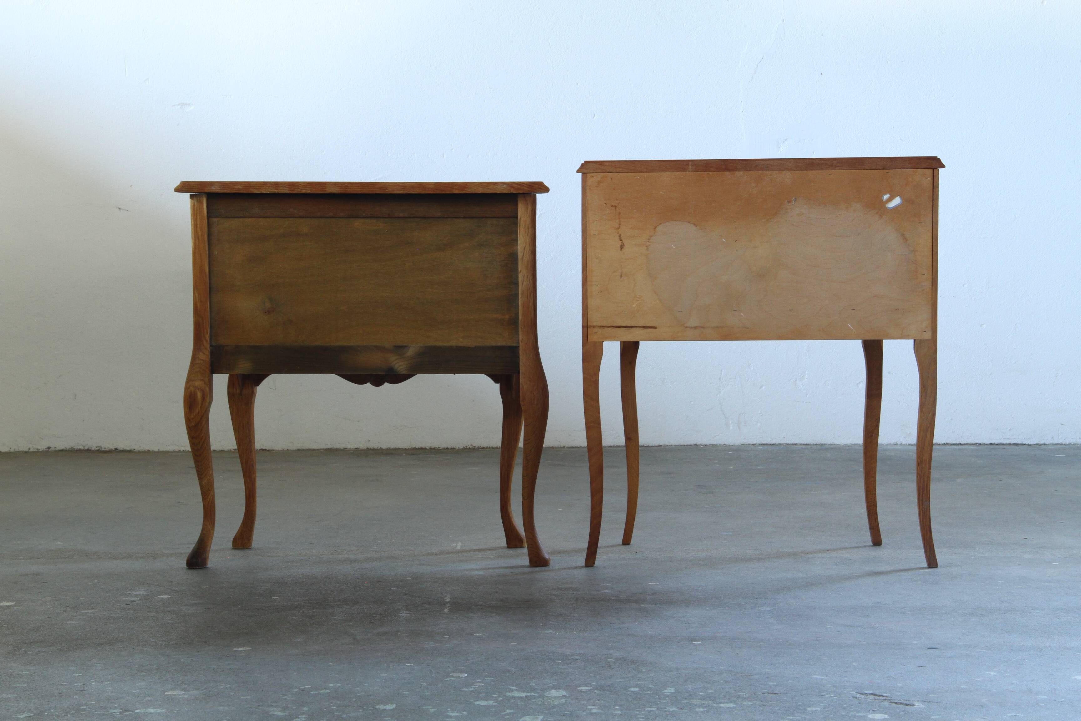 Vintage 1960s Danish Modern Oak Nightstands, Henning Kjærnulf Baroque style