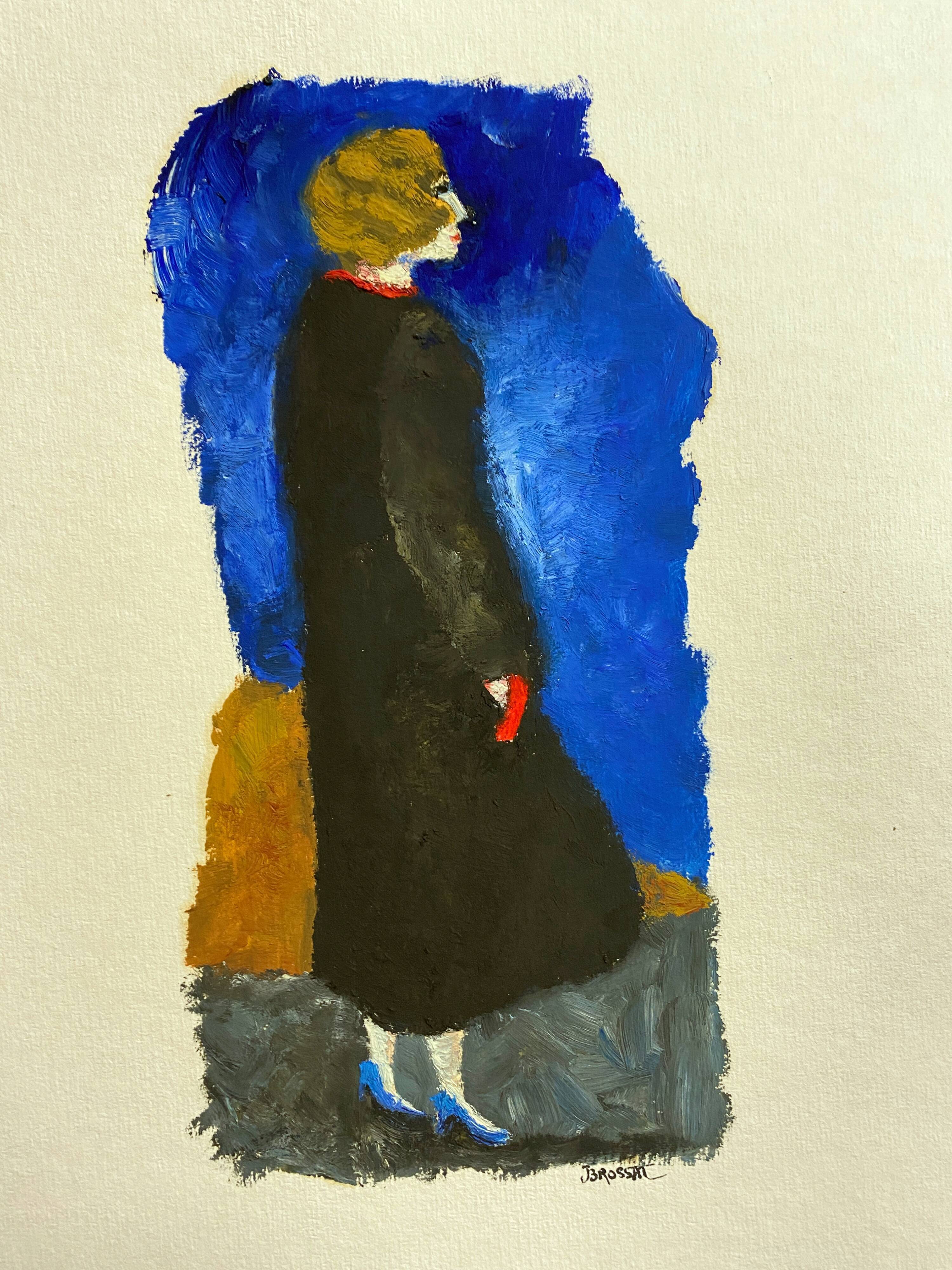 Painting "Lady with the Black Coat" HSP by J.M. Brossat (born in 1946)