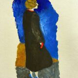 Tableau "Dame au manteau noir" HSP par J.M. Brossat (né en 1946)