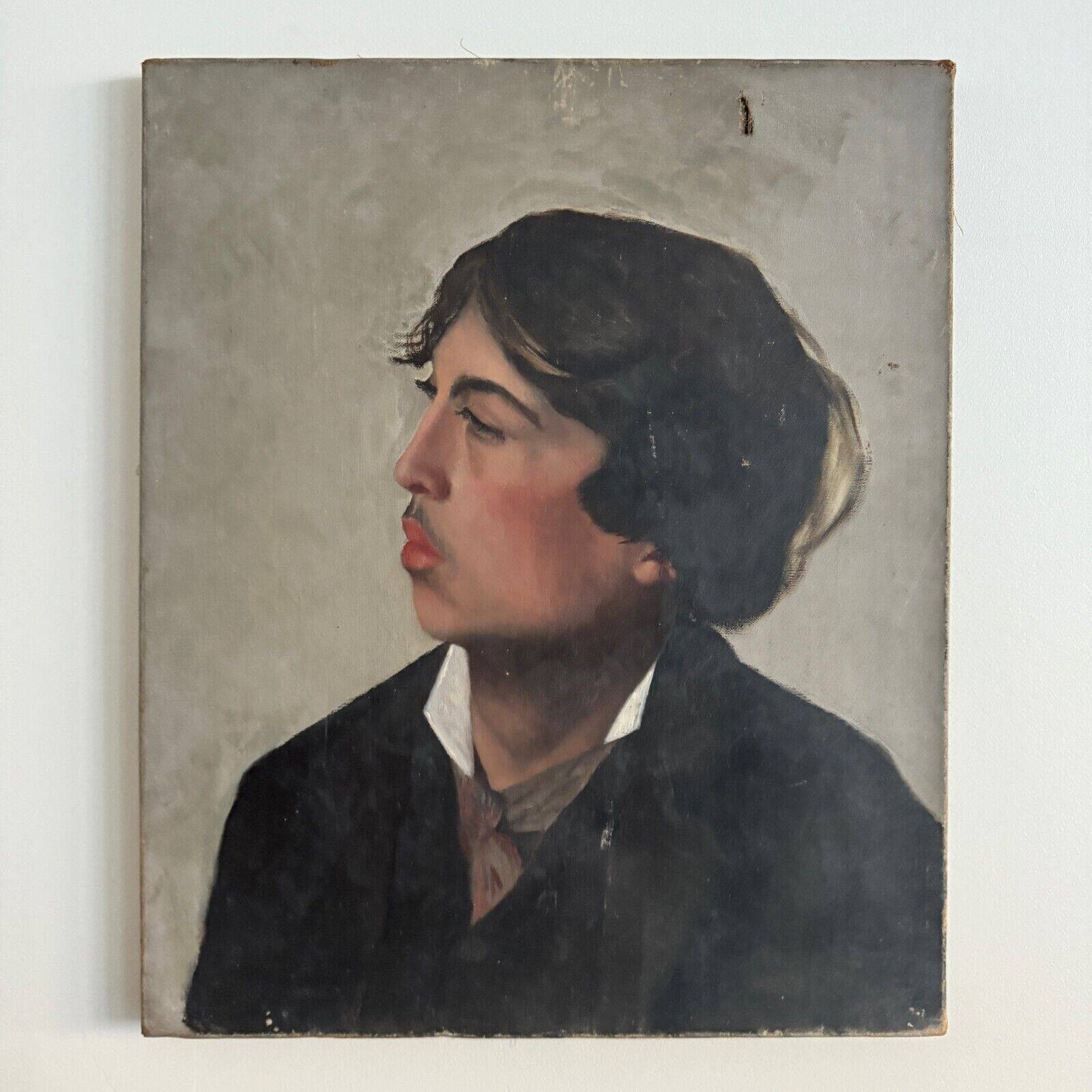 Oil on canvas portrait of a young man in profile, quality, late 19th century