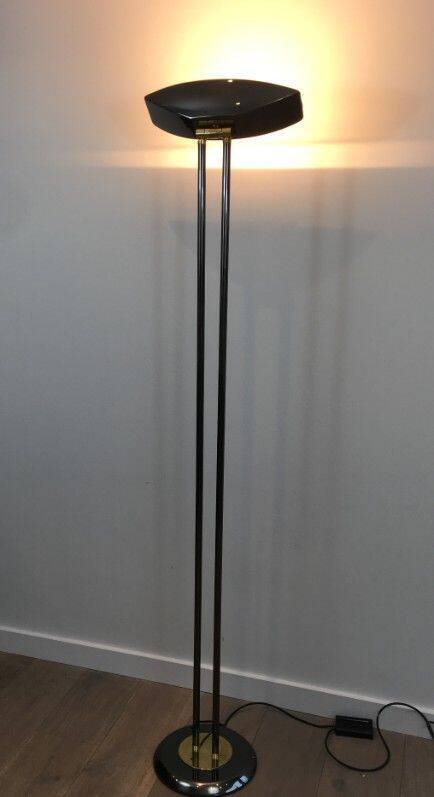 Floor lamp with gunmetal patina and brass