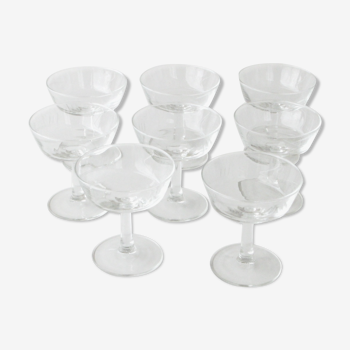 8 old champagne glasses vintage model in cut glass
