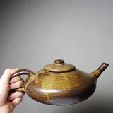 Vintage Japanese-style teapot from the 70s-90s, handmade brown stoneware signed Pichon.