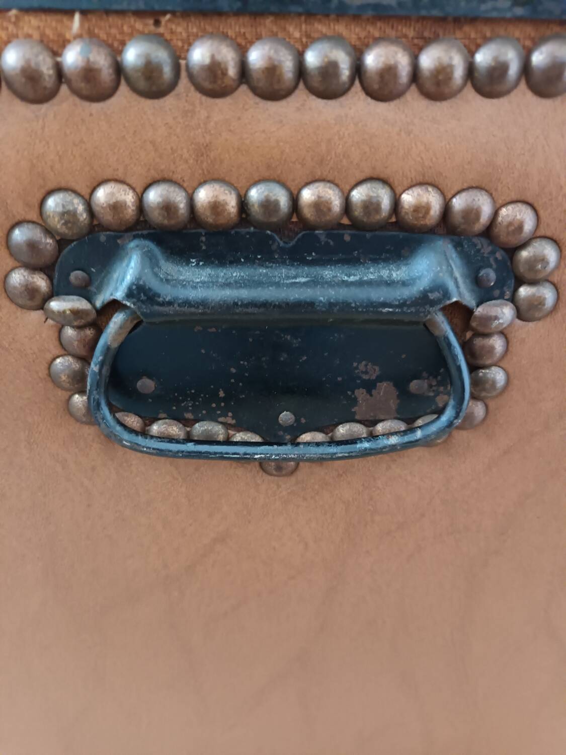 Vintage wooden and faux leather dome bag