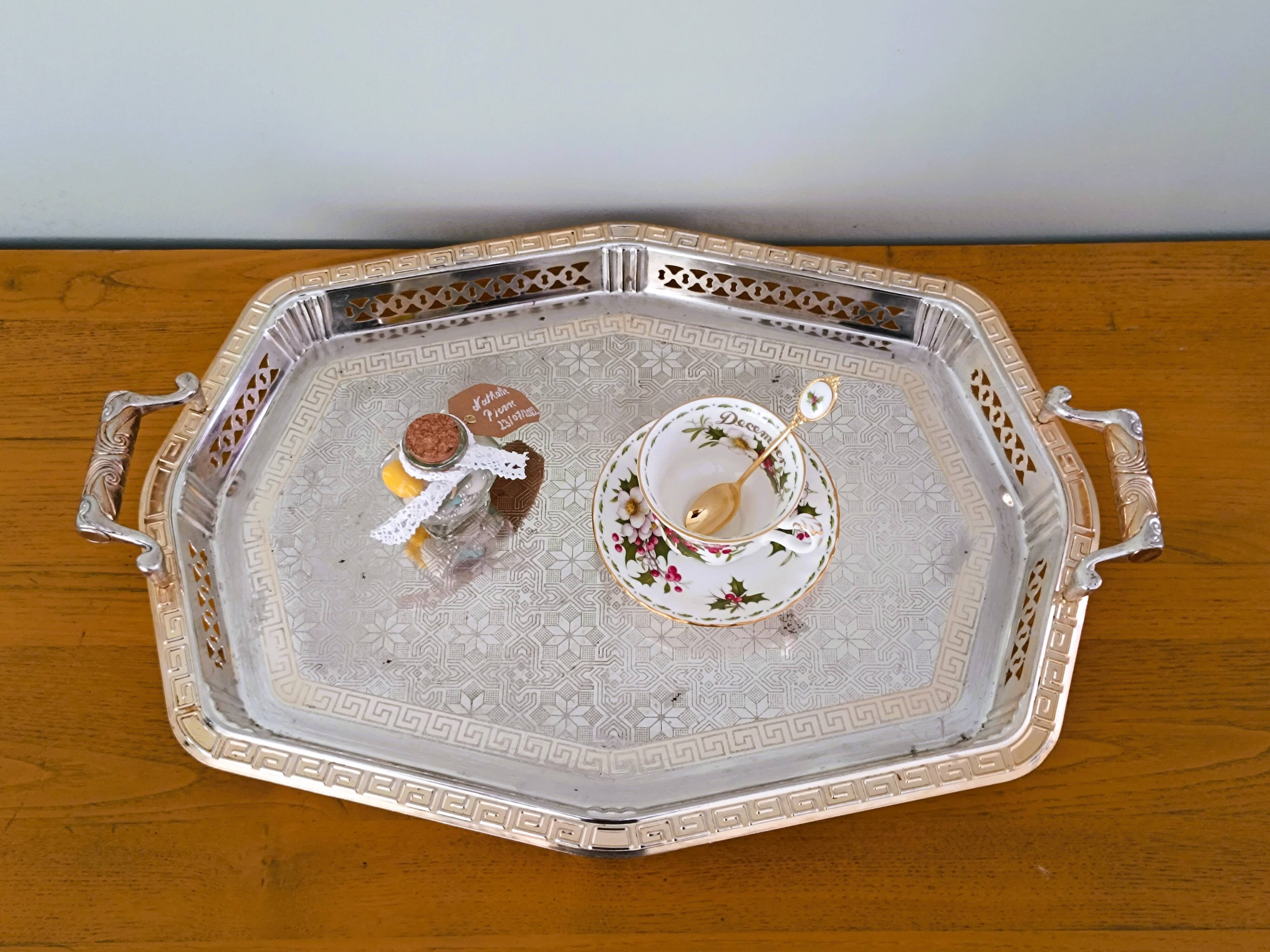 Antique silver-plated metal tray