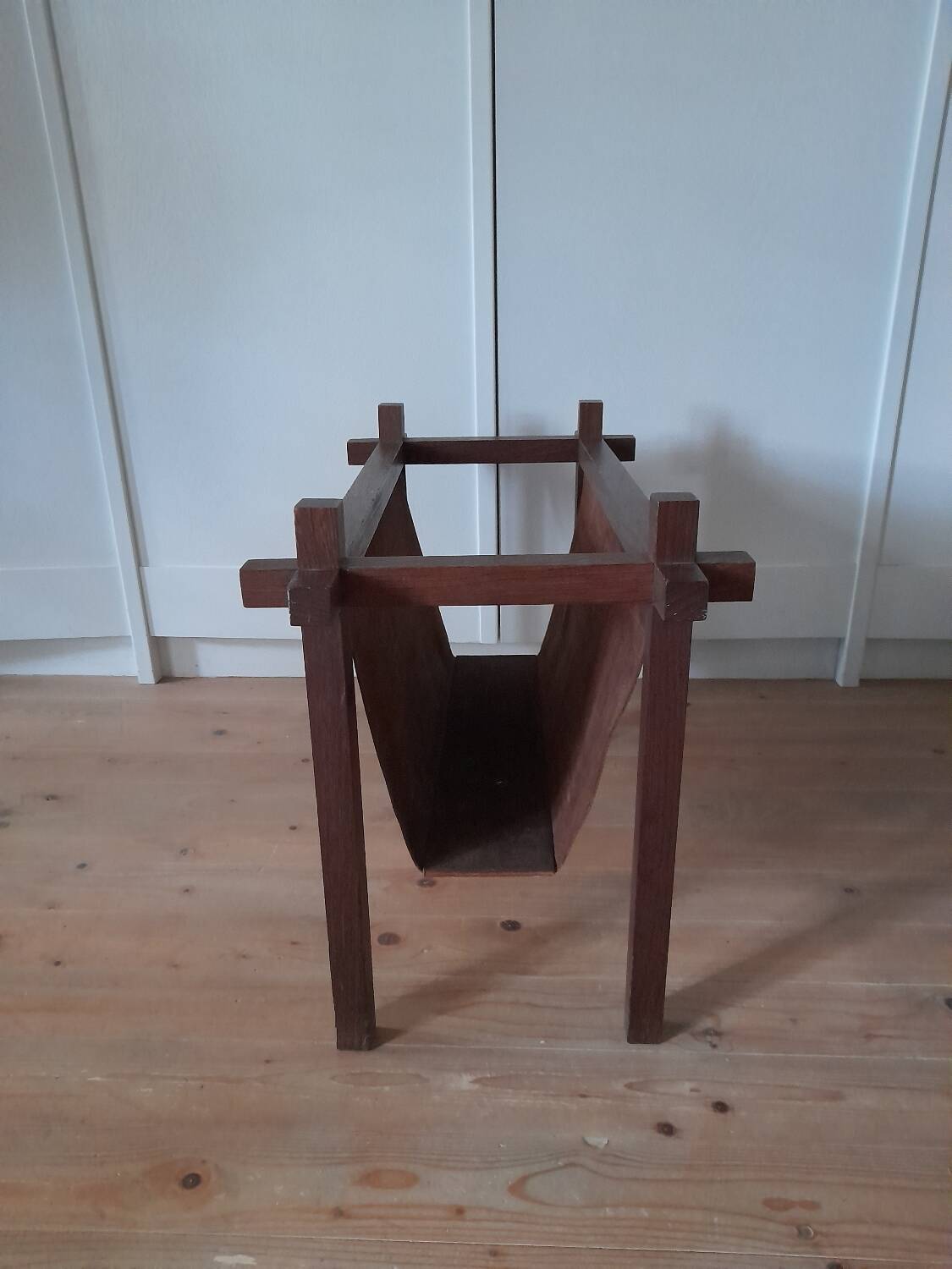 Danish Skjøde Skjern teak and suede magazine rack