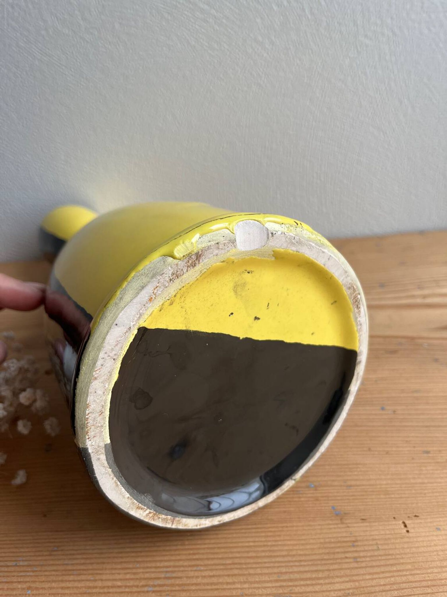Vintage Vallauris two-tone black and yellow earthenware vase
