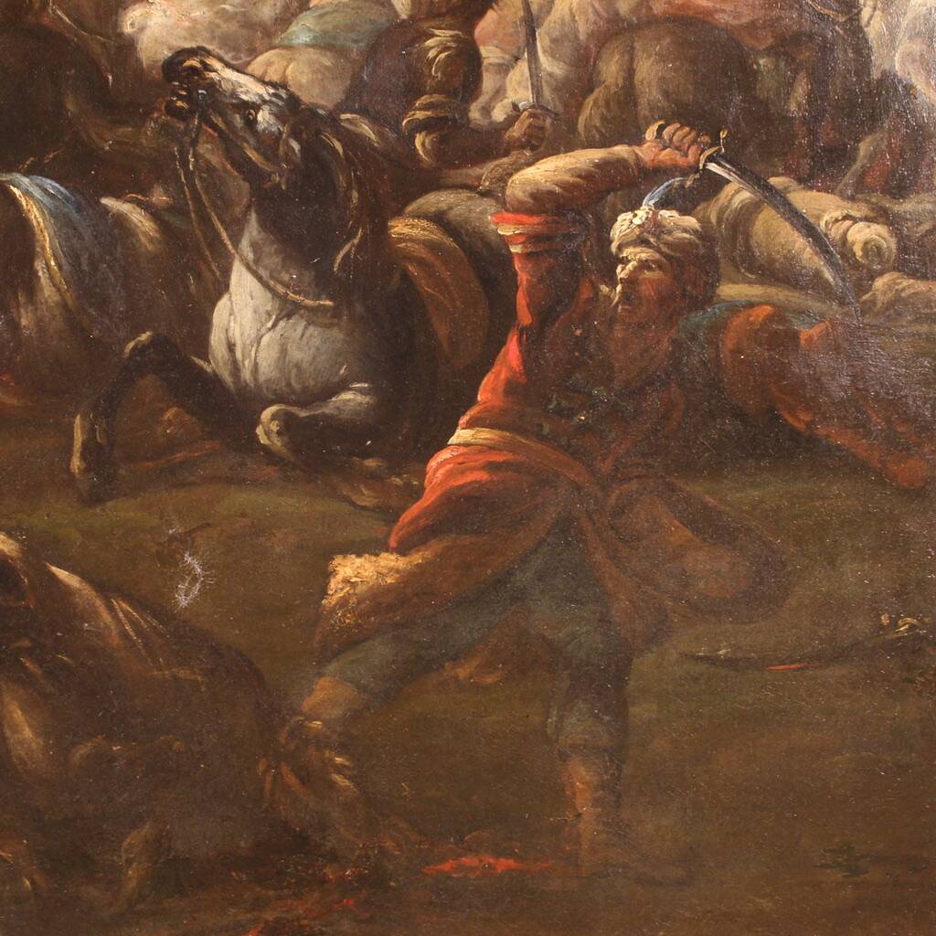 Great 18th-century Italian painting, battle between Christians and Ottomans