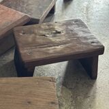Small auxiliary stool in organic chocolate brown upcycled teak (3277)