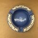 Antique Blue Glazed Ceramic Ashtray White Relief Decor Vintage