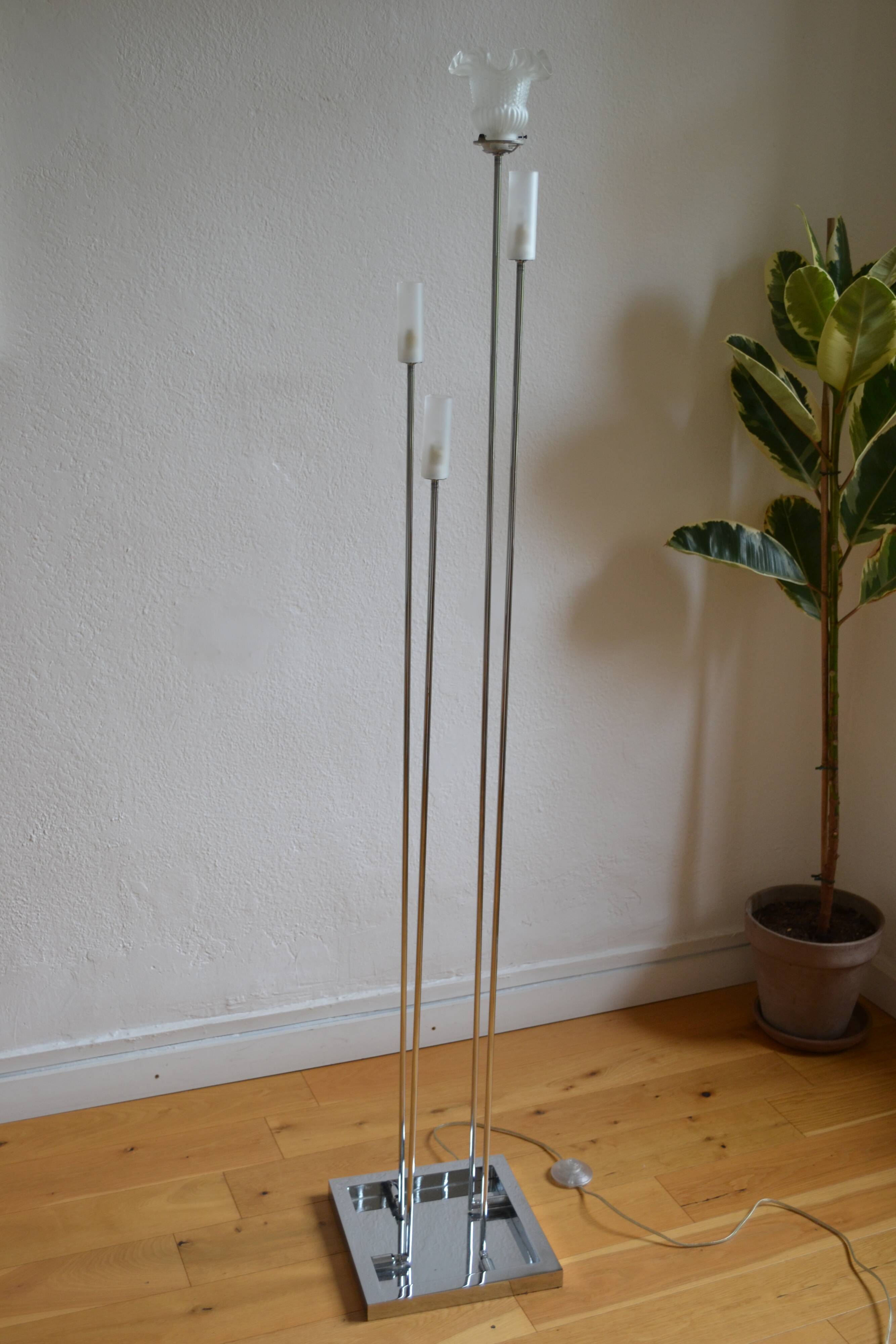 Modernist metal and glass floor lamp