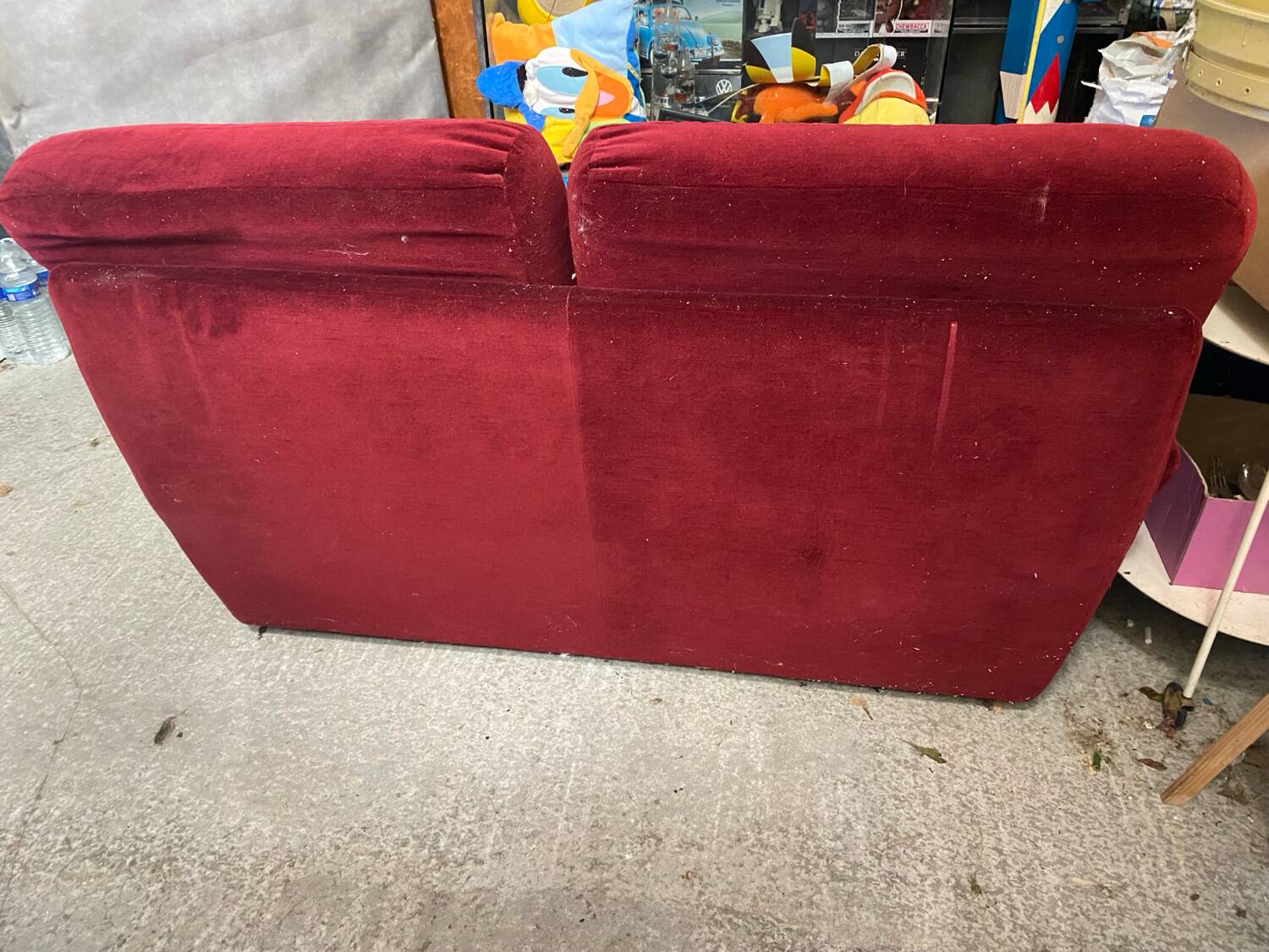Old Art Deco Sofa in Bordeaux Red Velvet & Wood Decor