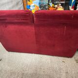 Old Art Deco Sofa in Bordeaux Red Velvet & Wood Decor