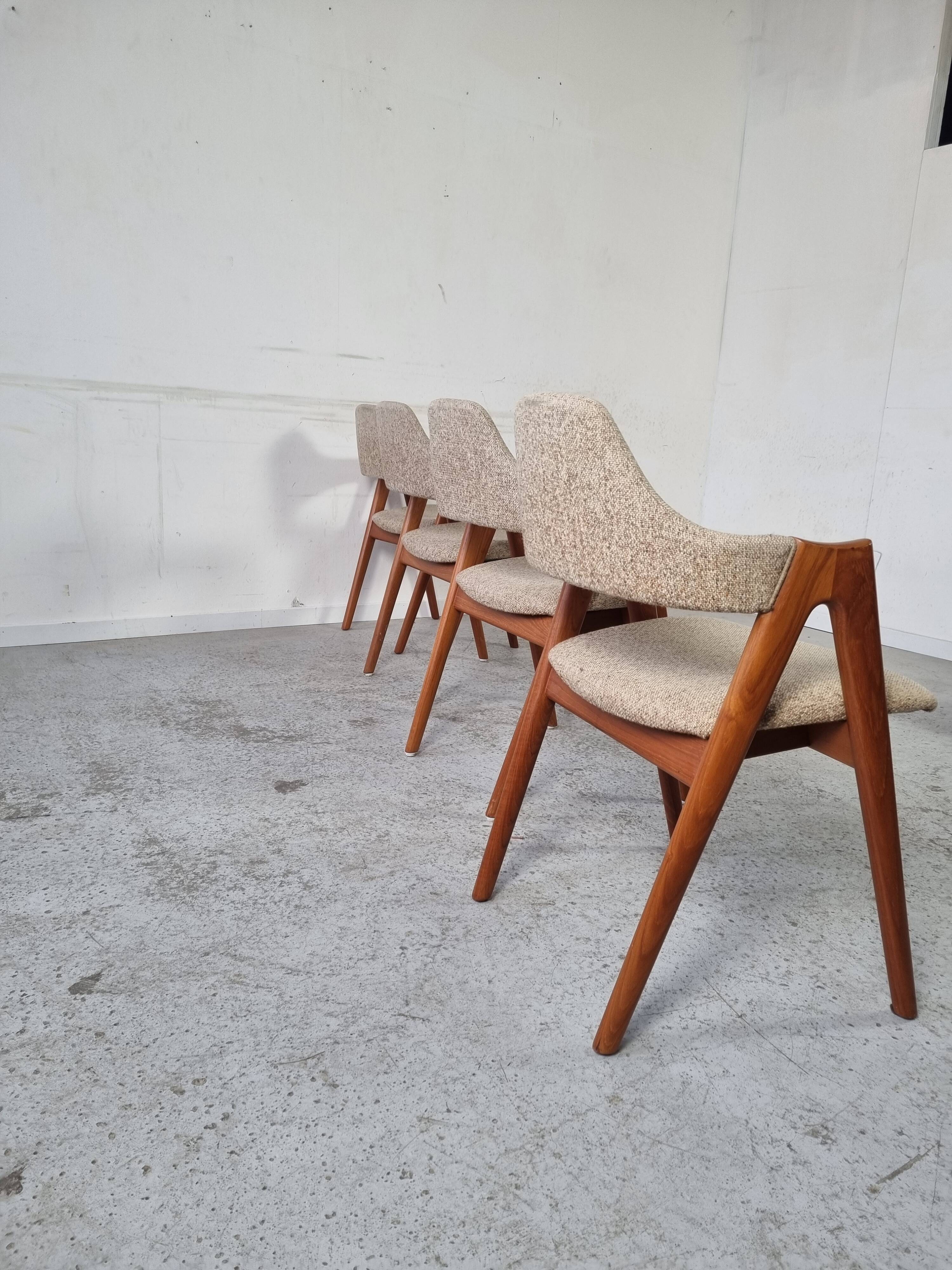 4 teak Compass chairs by Kai Kristiansen for SVA Møbler, 1960s
