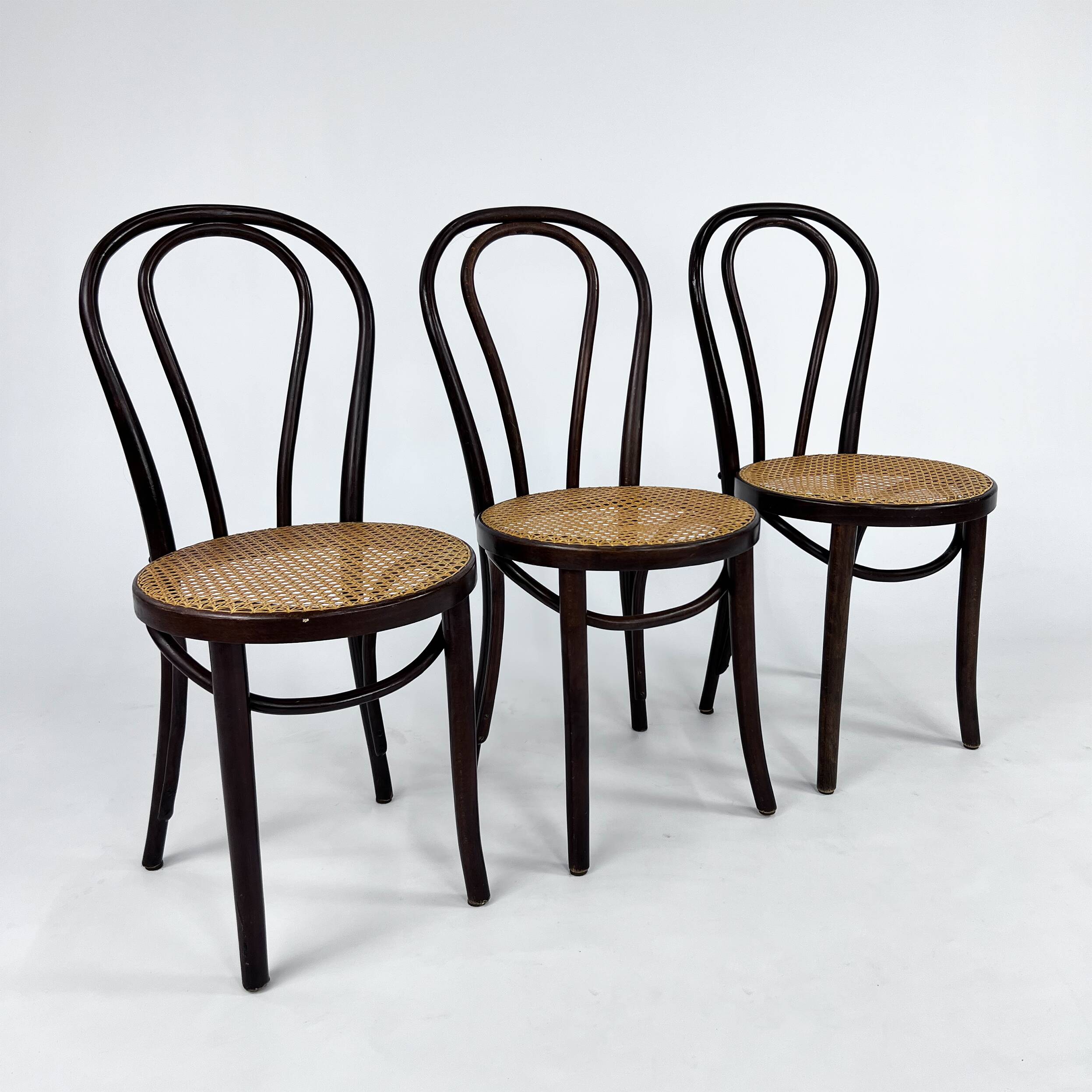 Set of 3 Bentwood and Cane Cafe Chairs, 1970s