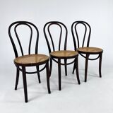 Ensemble de 3 chaises de café en bois courbé et cannage, 1970s
