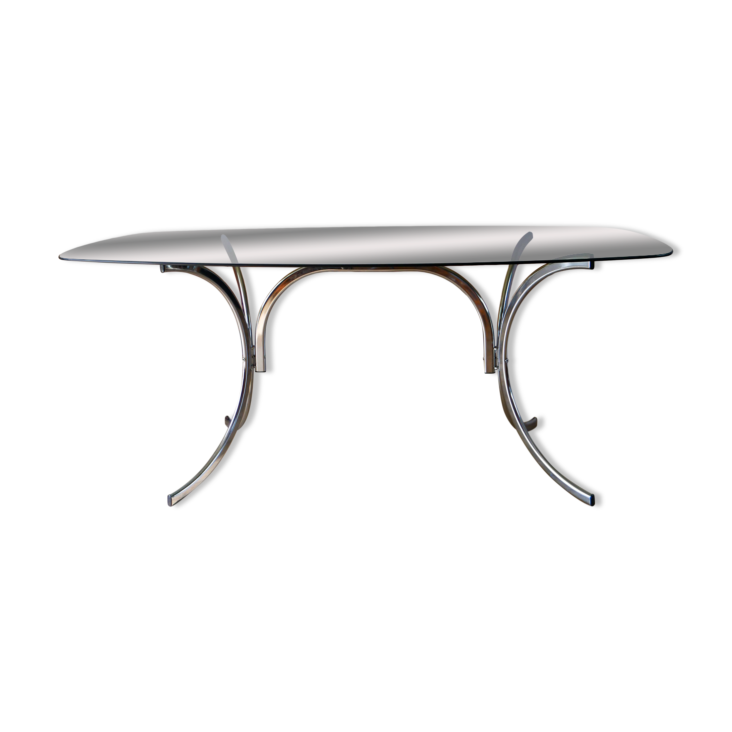 Coffee table in smoked glass and chrome legs, Design, 1970
