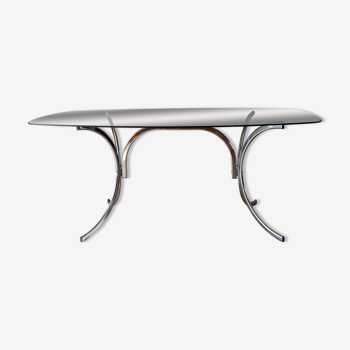 Coffee table in smoked glass and chrome legs, Design, 1970