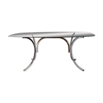 Coffee table in smoked glass and chrome legs, Design, 1970