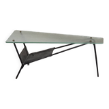 Table basse en verre et métal laqué noir