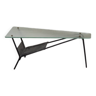 Table basse en verre et métal laqué noir