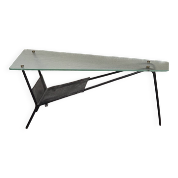 Coffee table in glass and black lacquered metal