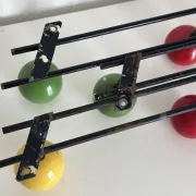 Vintage 1960s tricolour coat rack trio with 3 ball hooks - 45 x 6 / 2