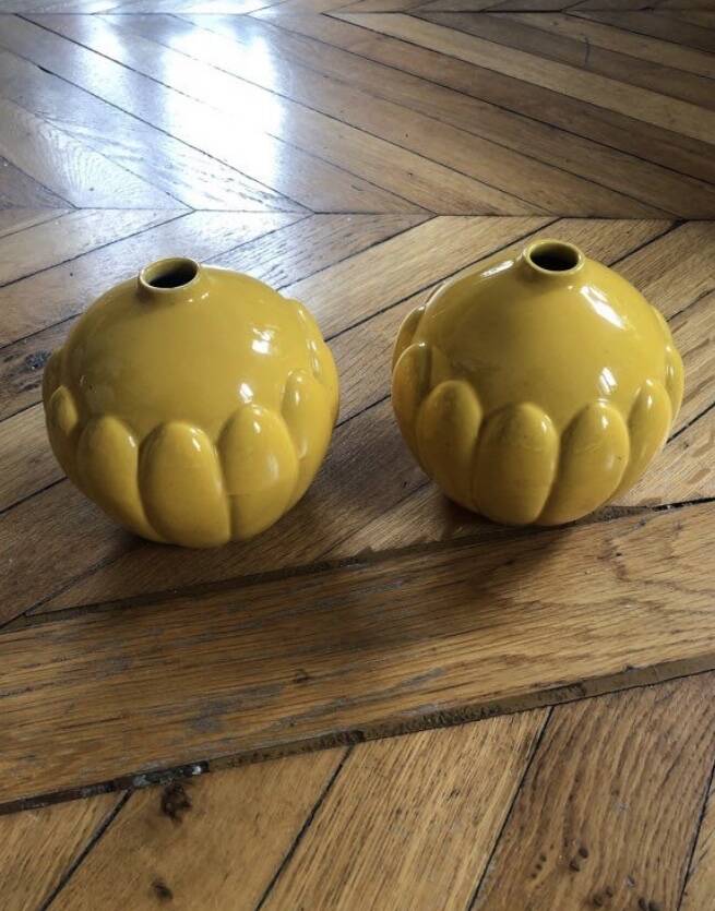 Set of 2 art deco earthenware Saint Clement vases