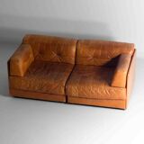 Vintage patchwork leather sofa in caramel leather, Germany 1960s