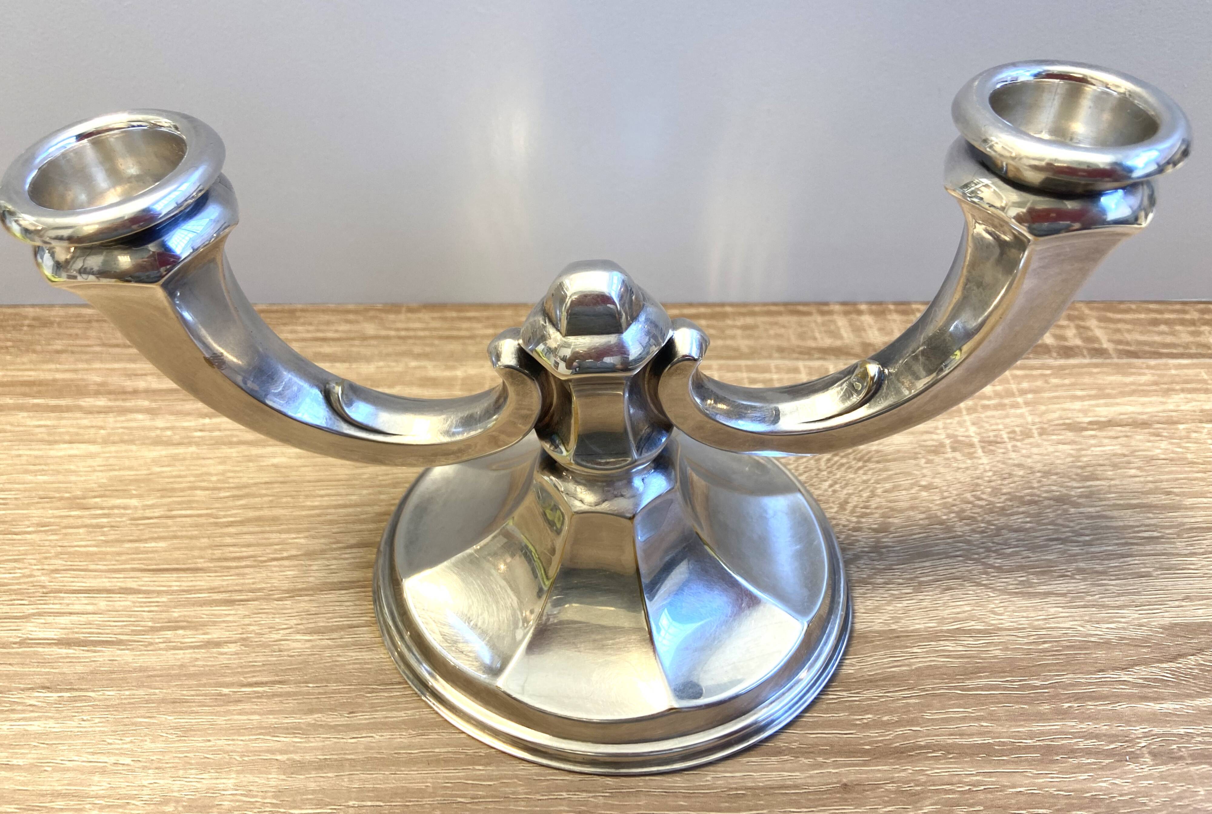 Ancien Bougeoir Chandelier Allemagne 1930 Art Déco Wilhelm Wolff Plaqué Argent