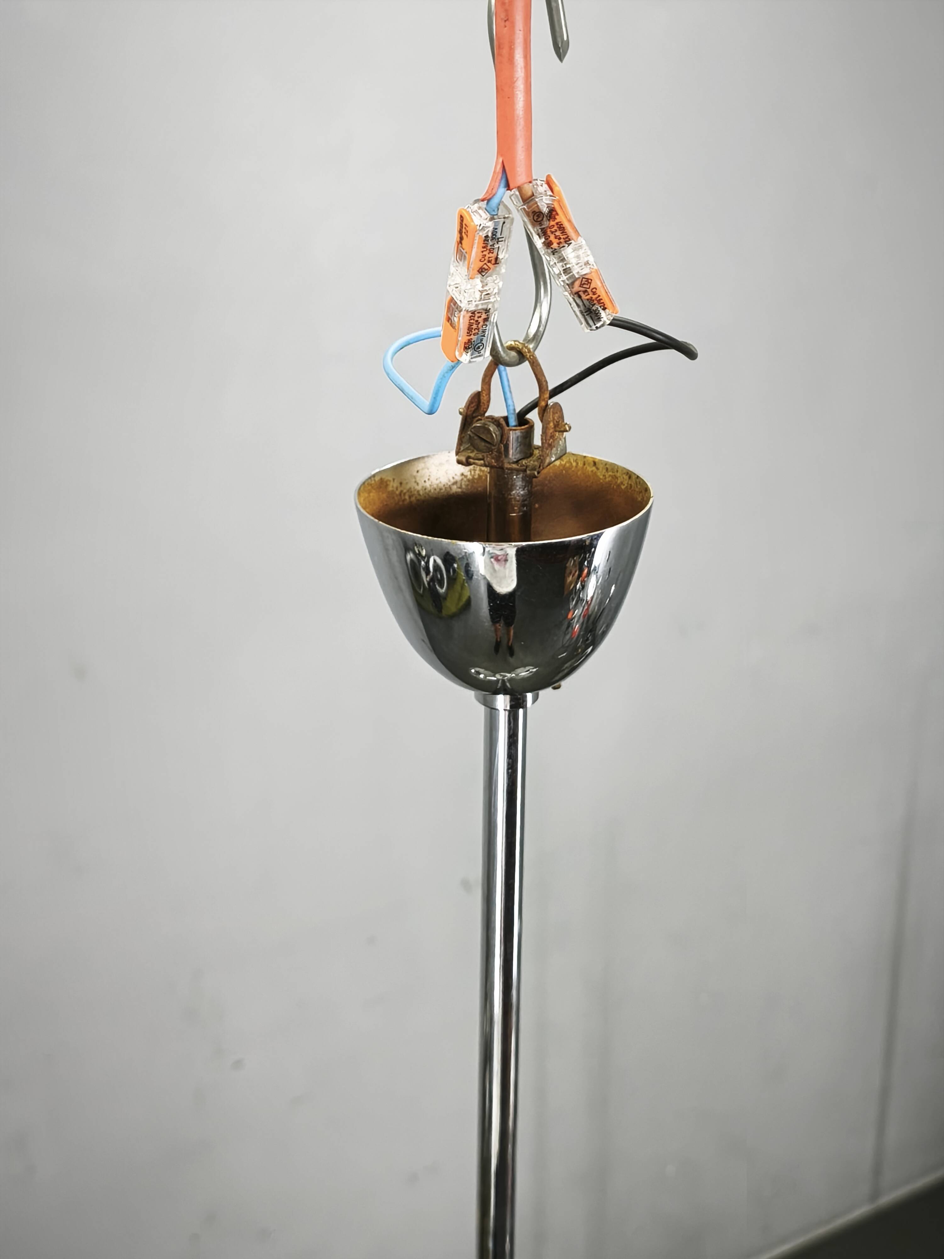 1950s Chrome and Floral Glass Chandelier by Elektroinstala Děčín