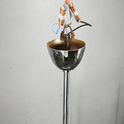 1950s Chrome and Floral Glass Chandelier by Elektroinstala Děčín