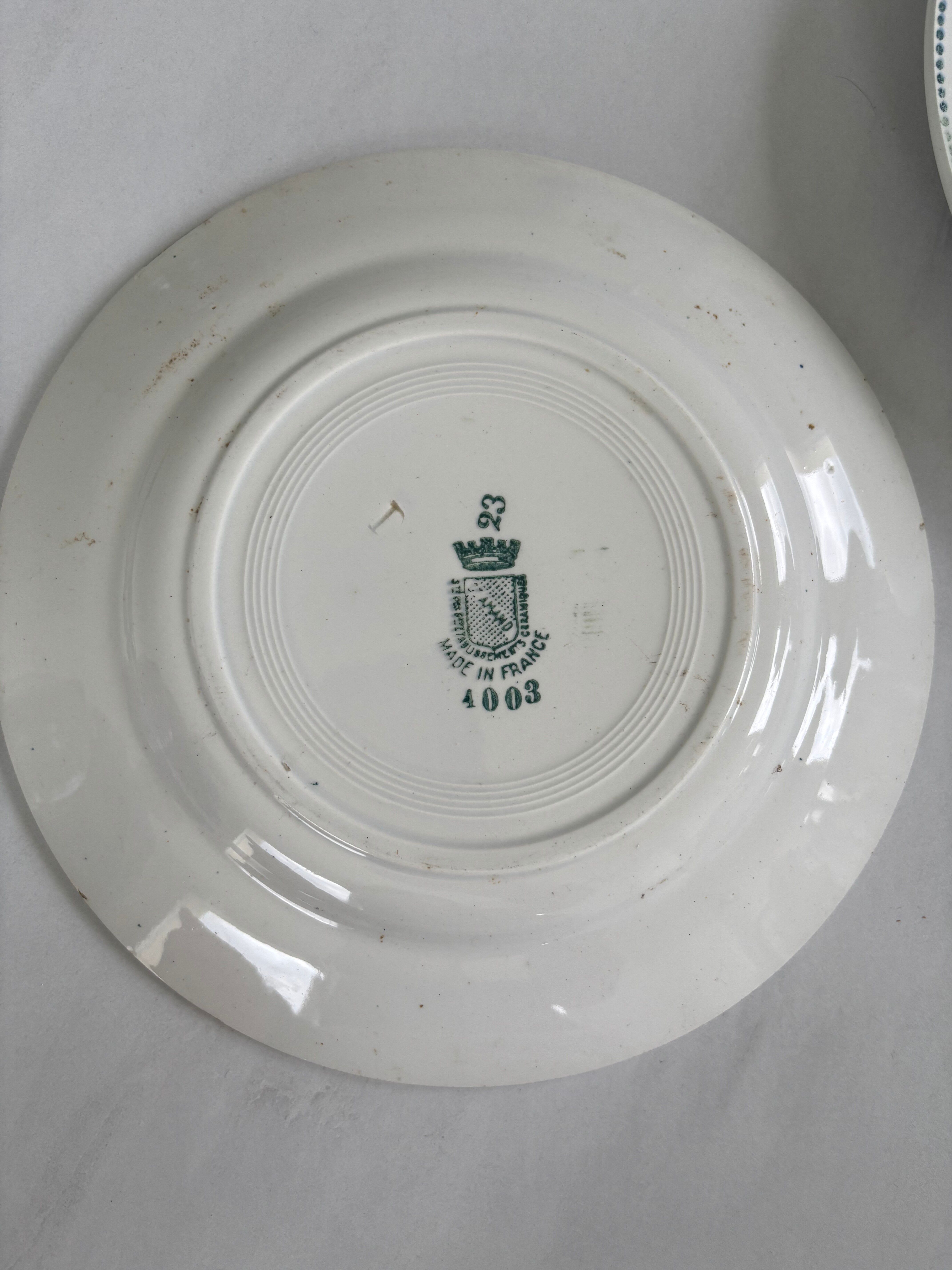 Lot of 6 blue-green ironstone plates, antique French earthenware.