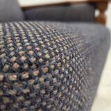 1970s, highback Danish armchair with footstool, furniture wool fabric, oak.
