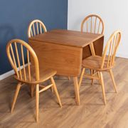 Retro Blonde Ercol Model 383 Dining Table & Four Model 370 Windsor Kitchen Dining Chairs