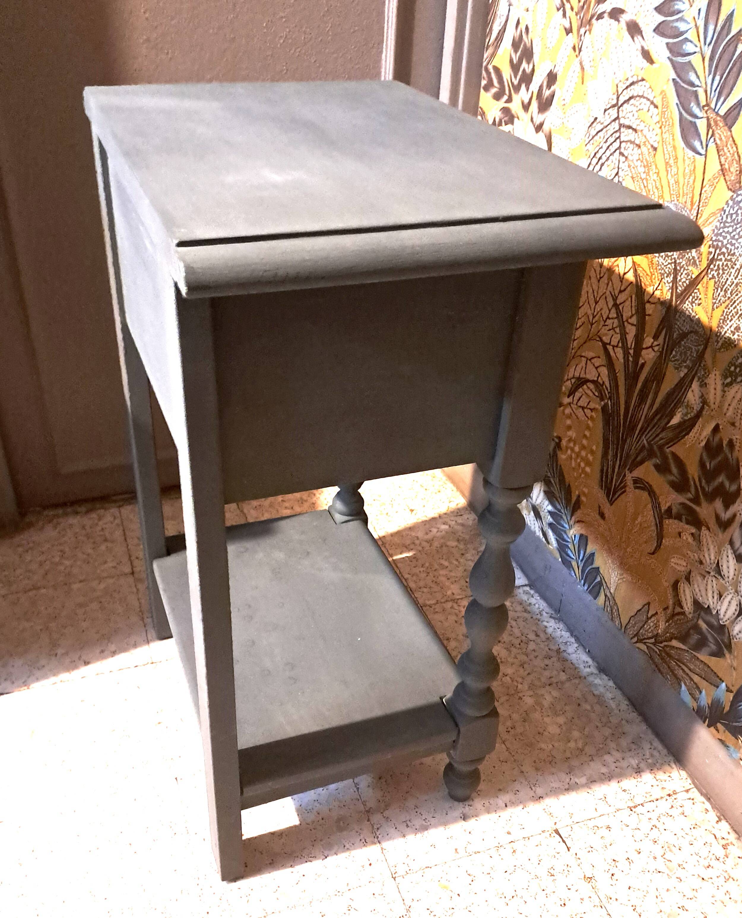 Restored 1900 bedside table in solid wood painted in Gustavian grey