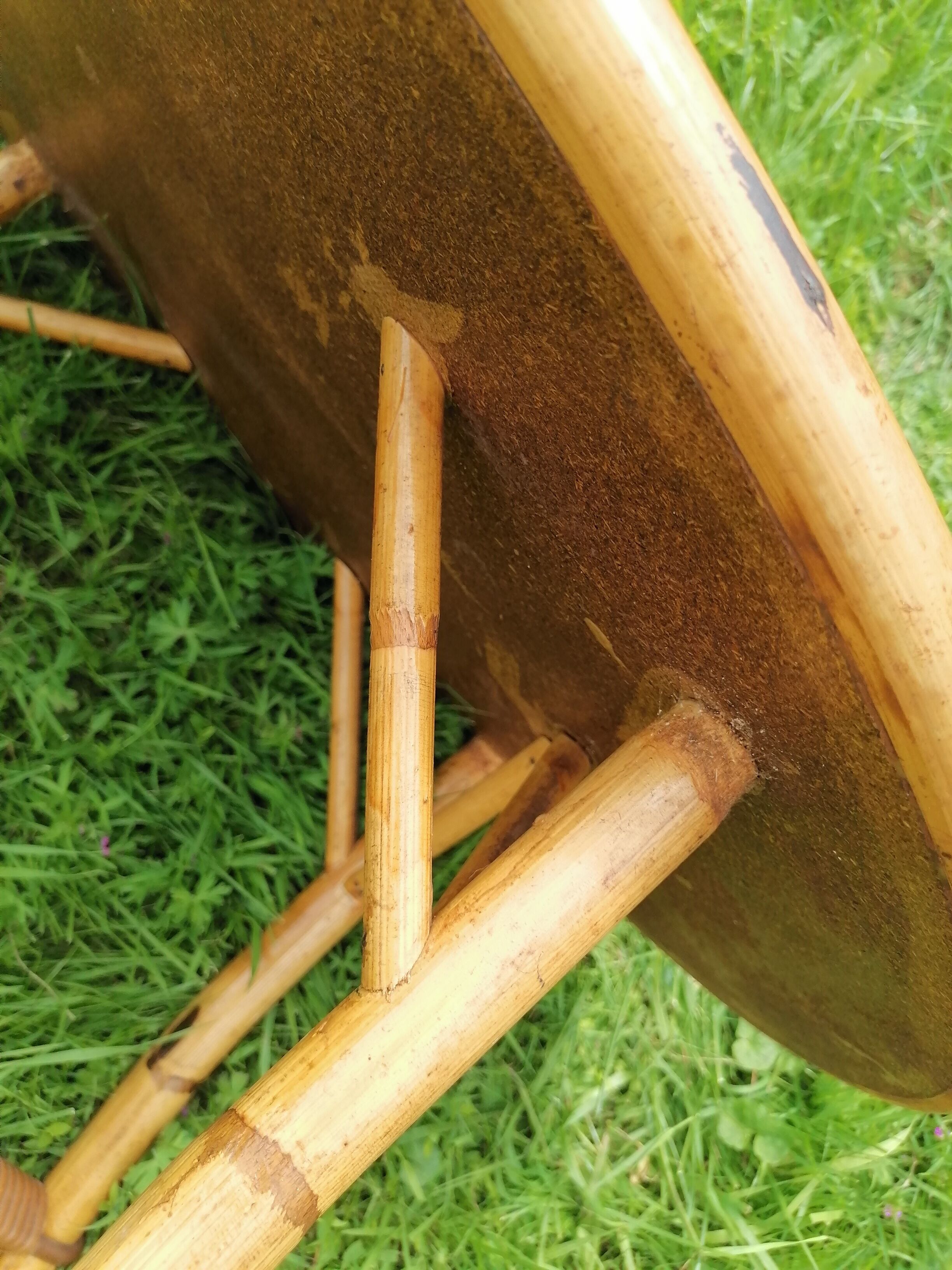Rattan coffee table marquetry 1960