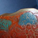 Peacock enameled brass bowl