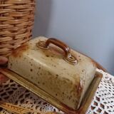 Beurrier rectangulaire en grès pyrité, vintage 1970