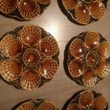 Série de 6 assiettes à huitres coquillages en faïence Sarreguemines