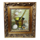 Still life with garlic, egg, and mortar signed Sarpe, 1979, oil on canvas.