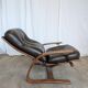 Vintage Panther Lounge Chair with Ottoman / Brown Leather Recliner Armchair