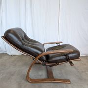 Vintage Panther Lounge Chair with Ottoman / Brown Leather Recliner Armchair