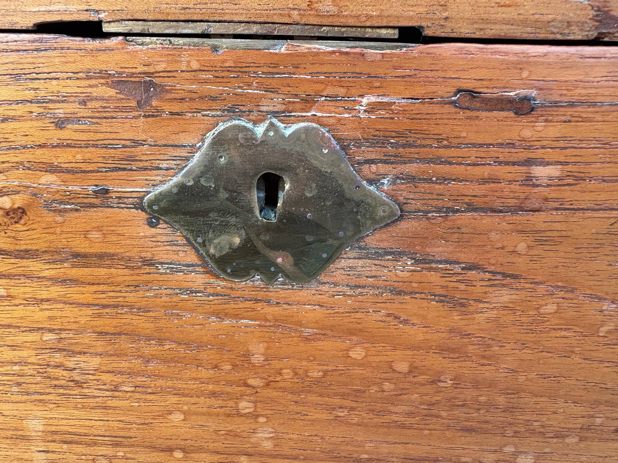 Antique camphor chest made of camphor wood and brass