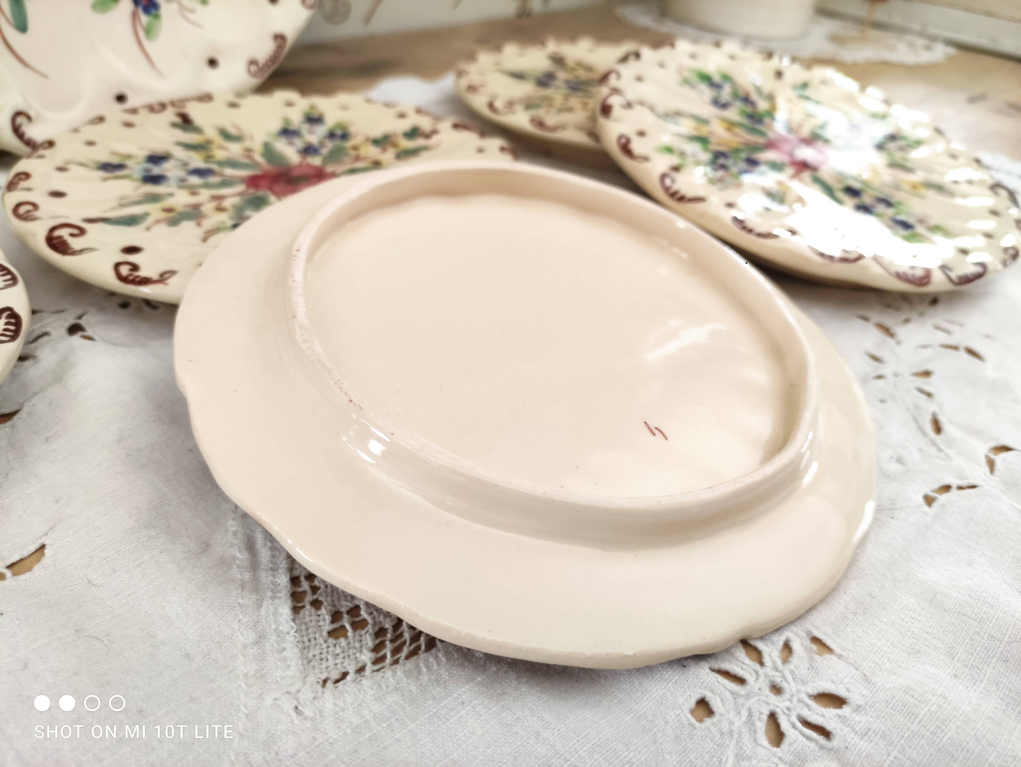 Dessert service 6 pieces 5 people ceramic signed Berger Antibes