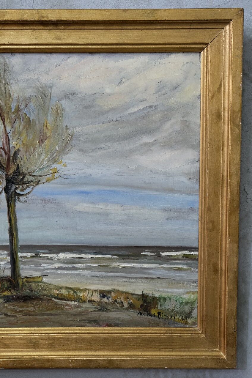 Scandinavian modern painting, 1929, Oil on board.