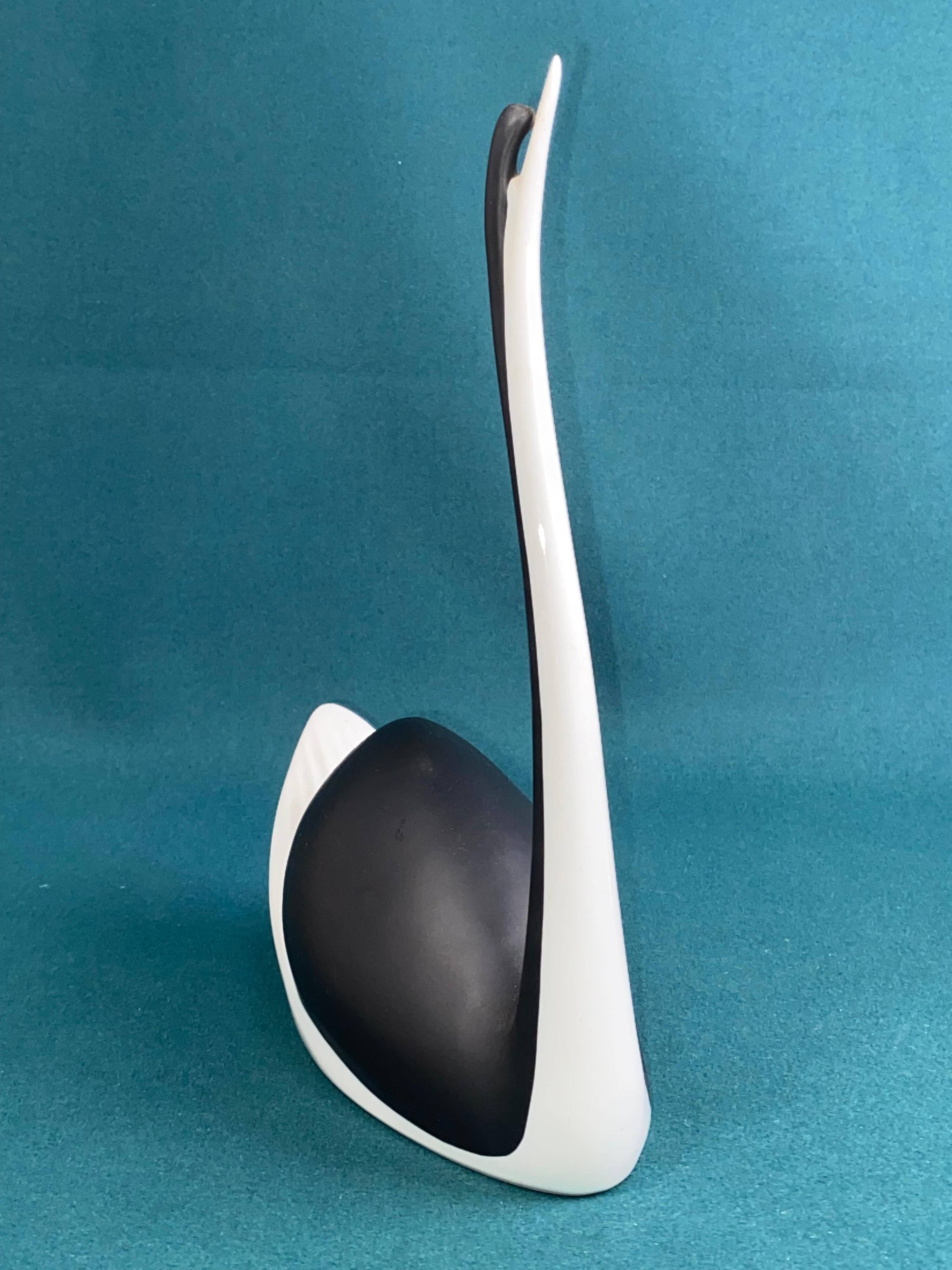 Black and white porcelain swan figurine from Czechoslovakia by Jaroslav Jezek Royal Dux 1960s
