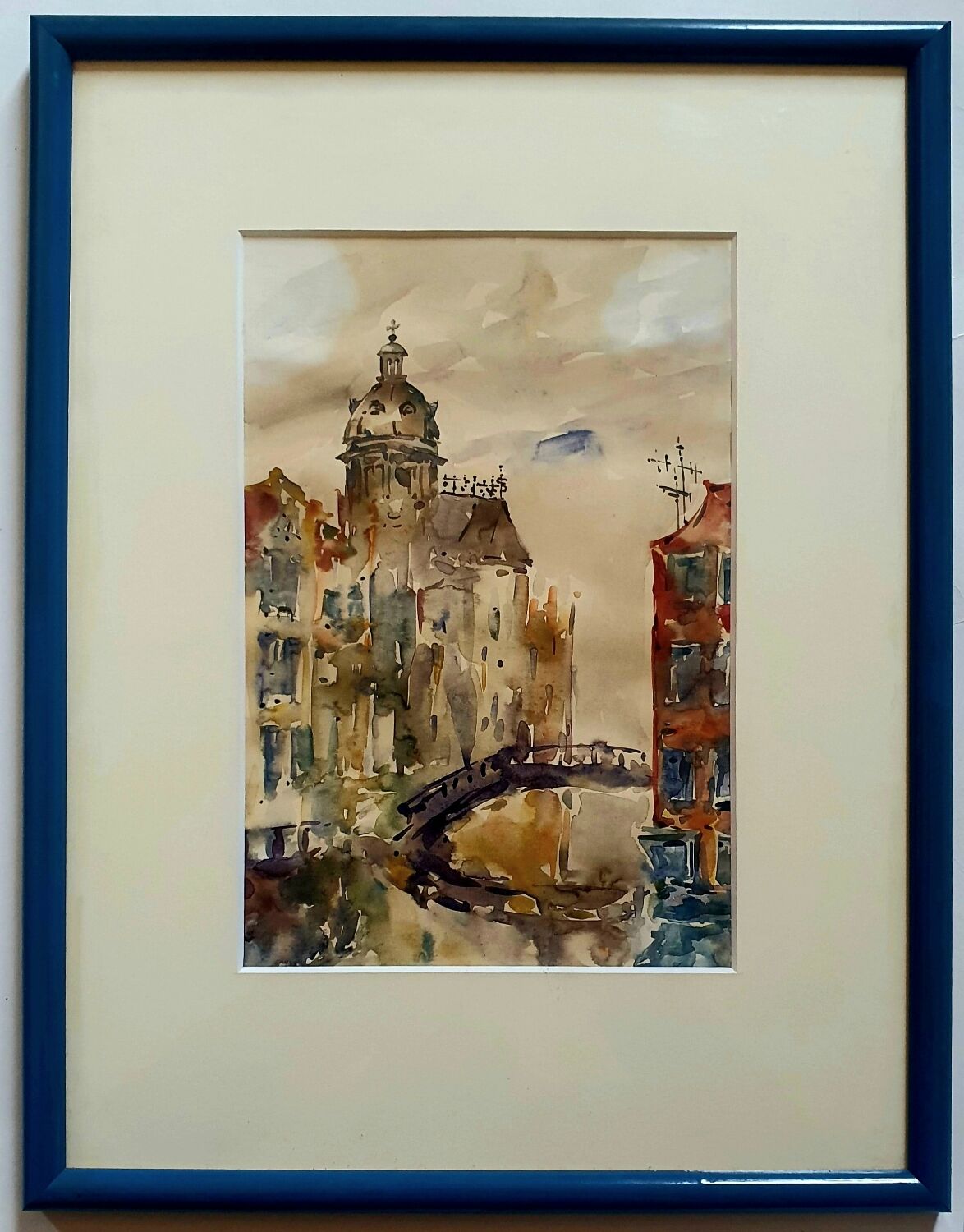 Modern painting of the Bridge in Venice attributed to Guy Petit.